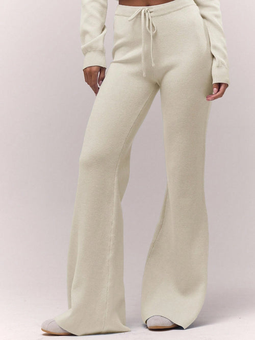 Knitted Wide-Leg Lounge Trousers - Cream Beige