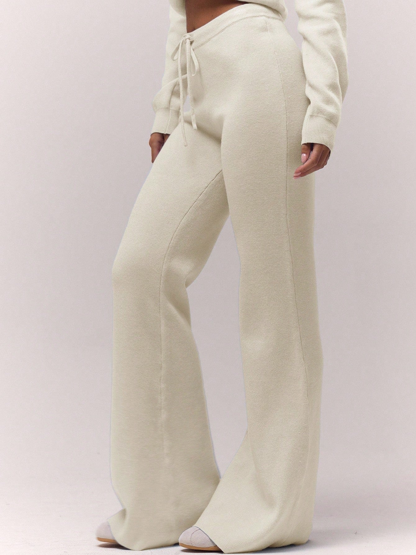 Knitted Wide-Leg Lounge Trousers - Cream Beige
