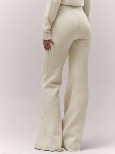 Knitted Wide-Leg Lounge Trousers - Cream Beige