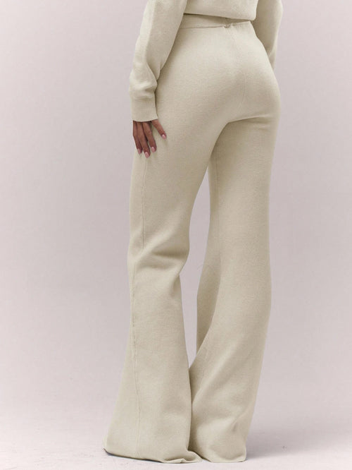 Knitted Wide-Leg Lounge Trousers - Cream Beige