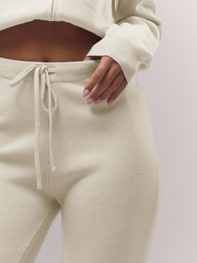 Knitted Wide-Leg Lounge Trousers - Cream Beige