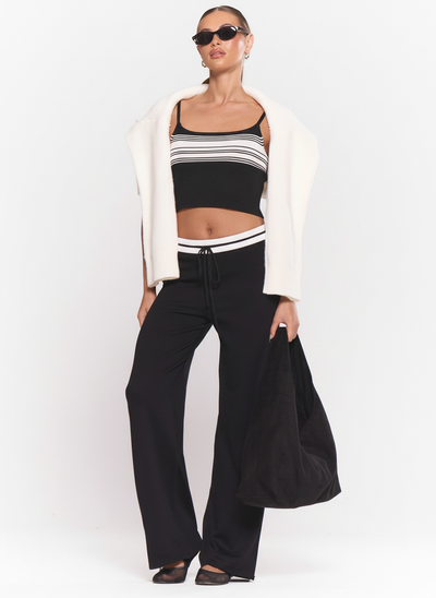 Low-Rise Wide-Leg Knit Pants - Black