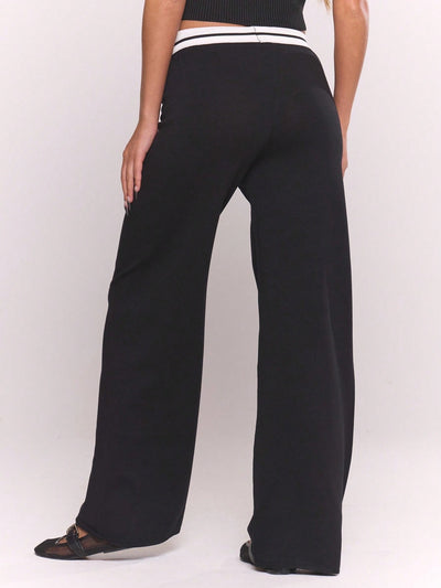 Low-Rise Wide-Leg Knit Pants - Black