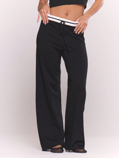 Low-Rise Wide-Leg Knit Pants - Black
