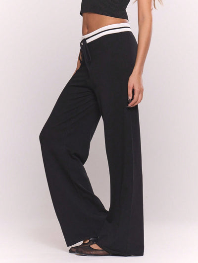 Low-Rise Wide-Leg Knit Pants - Black