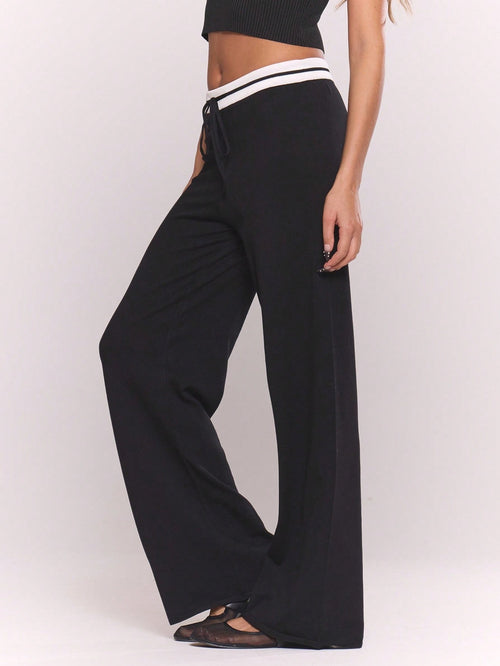Low-Rise Wide-Leg Knit Pants - Black