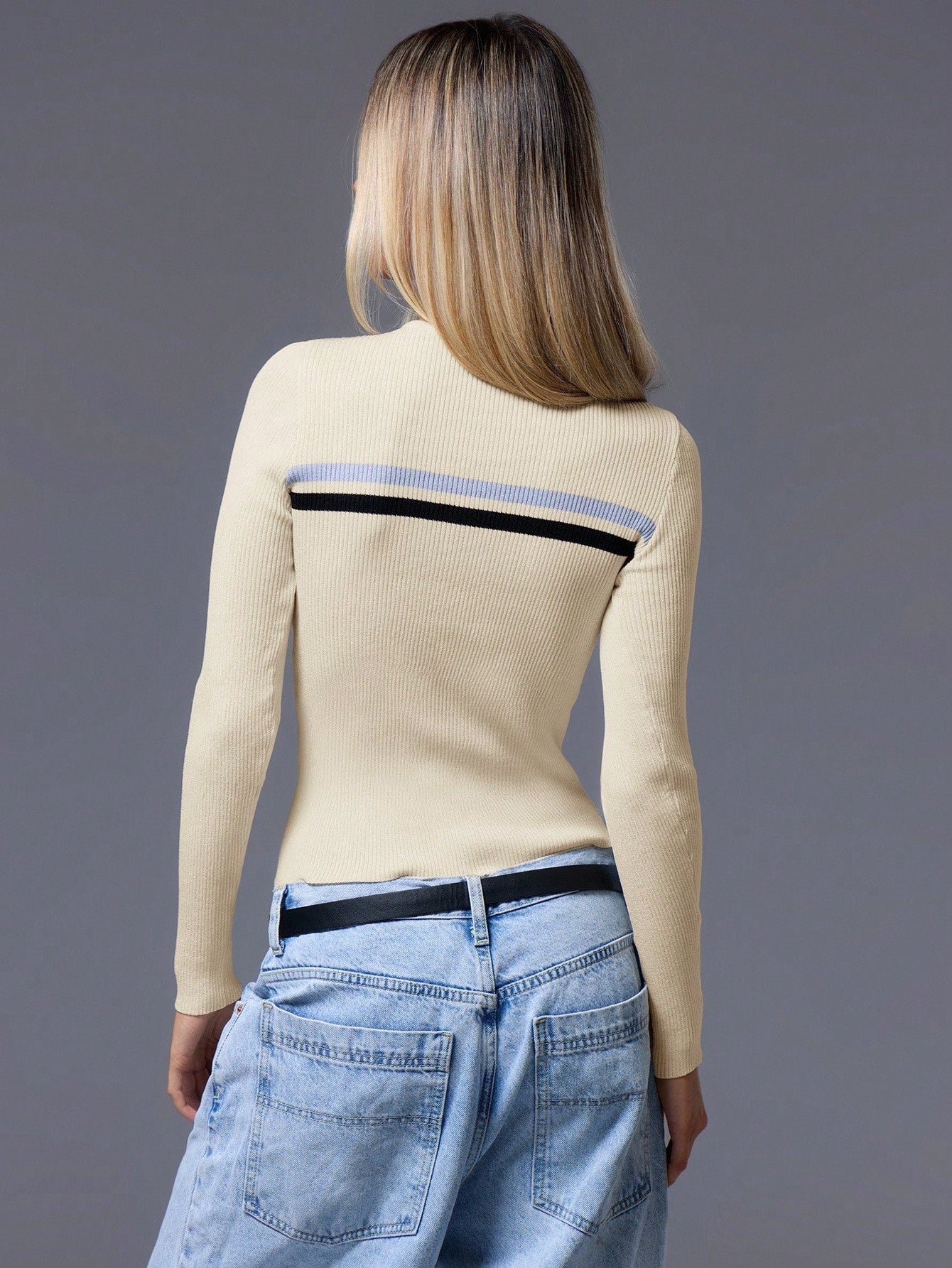 Ribbed Knit Long Sleeve Sweater - Cream Cloud