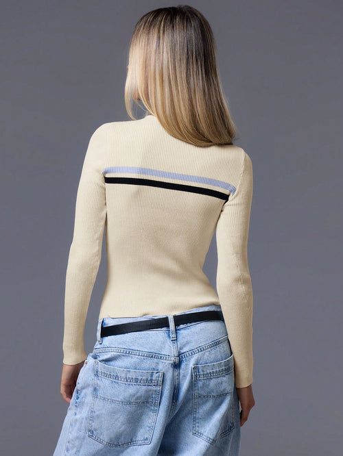 Ribbed Knit Long Sleeve Sweater - Cream Cloud