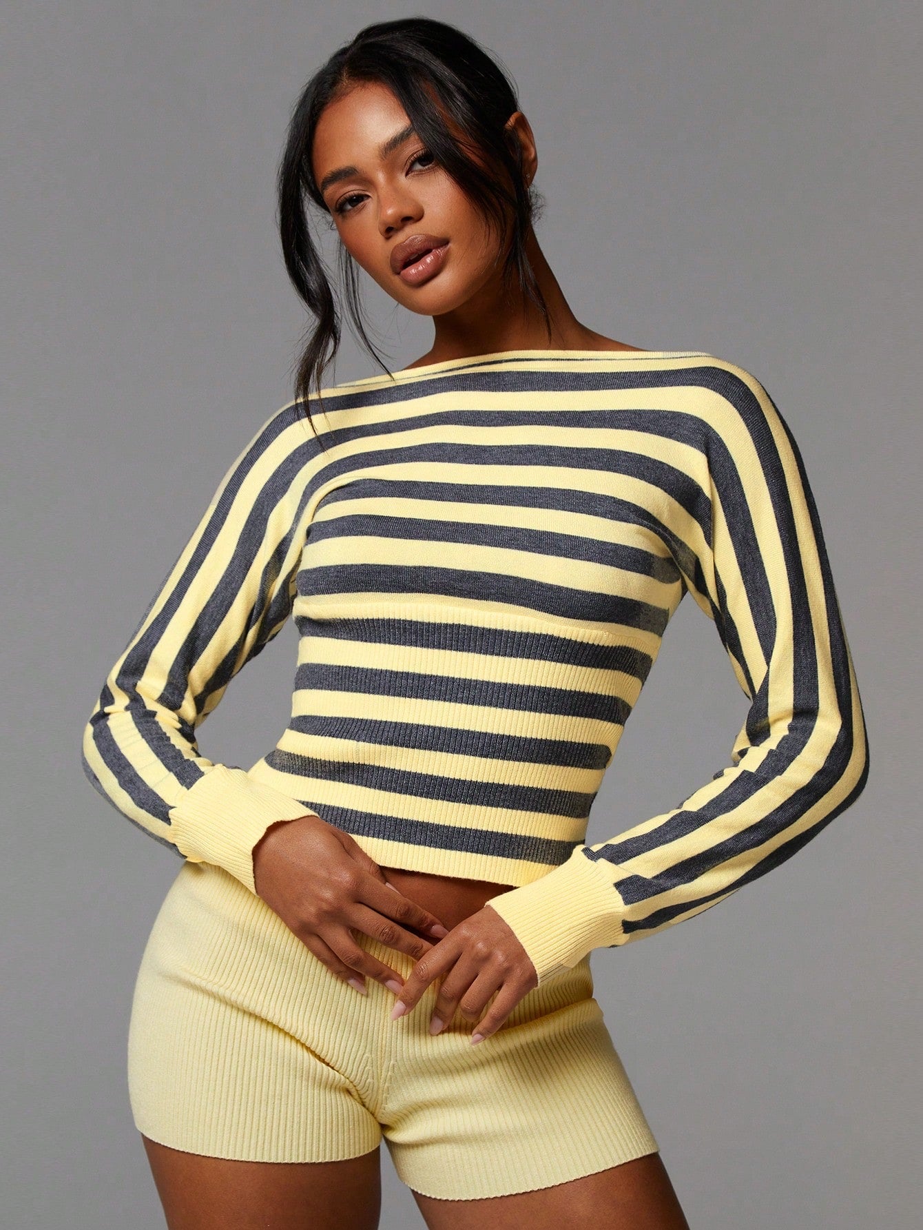 Striped Knit Lounge Set – Black Gold