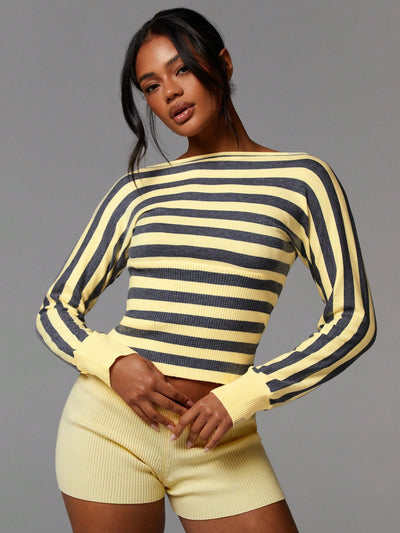 Striped Knit Lounge Set – Black Gold