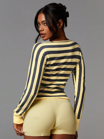 Striped Knit Lounge Set – Black Gold