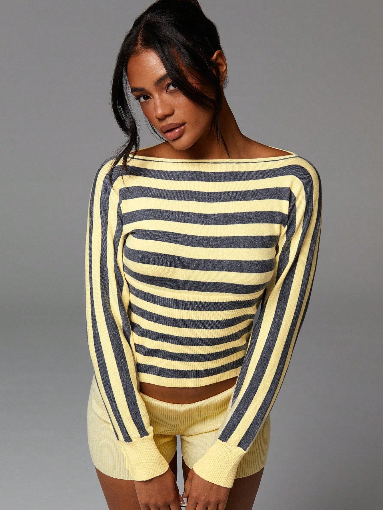 Striped Knit Lounge Set – Black Gold